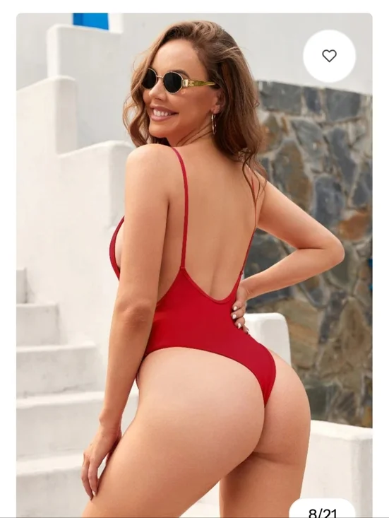 Deep V Burgundy Backless High Cut Thong One-Piece Swimsuit Y2K Sexy 90s Baywatch - Picture 3 of 8